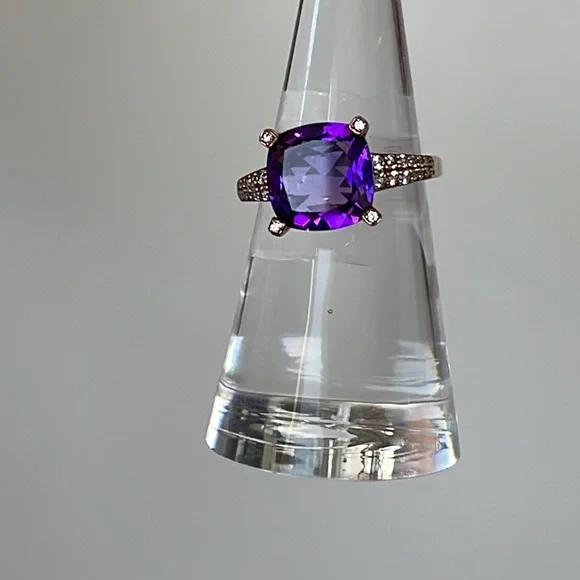 3 ct.Amethyst Cushion Cut Round Ring 6 1/2 - Picture 8 of 16